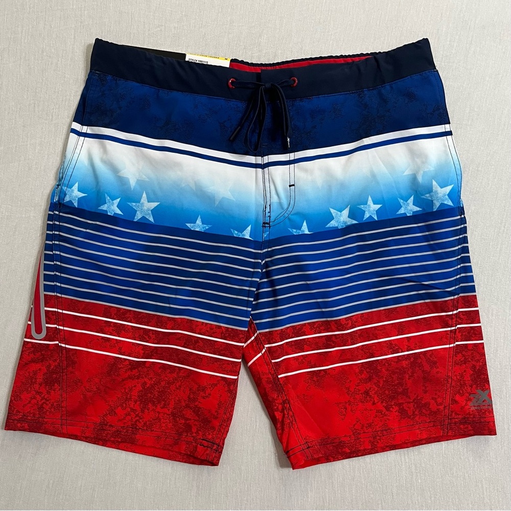 ZeroXposur Red, White & Blue Star Stripe Swim Trunks